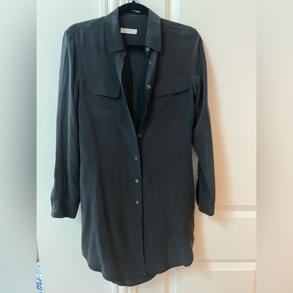 EQUIPMENT SILK BUTTON DOWN DRESS - XS - Dark Grey